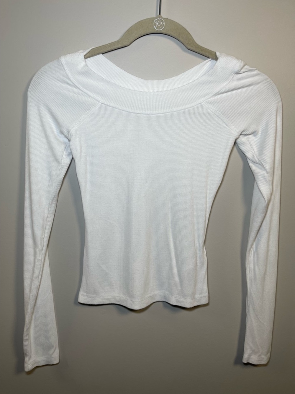 BDG White Ribbed Long-Sleeve Off-Shoulder Top